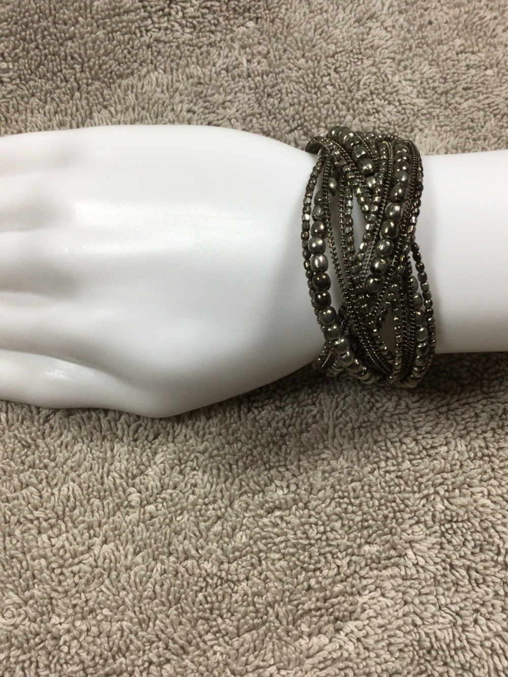 vintage-style metallic multi-strand bead cuff bracelet